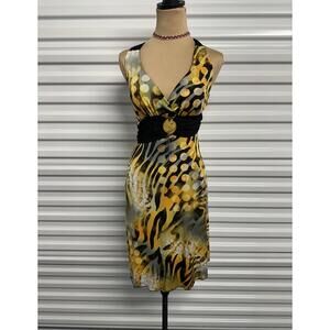 Y2K Vibrant Yellow and Black Midi Dress